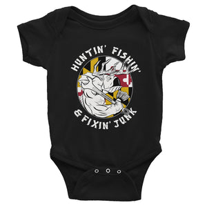 "Mommy and Daddy's little Maryland hunter, fisher and mechanic" Infant onesie