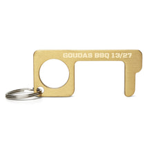 GOUDAS BBQ 13/27 - Engraved Brass Touch Tool. Thumbhole doubles as a bottle opener for an ice cold beverage at the BBQ!