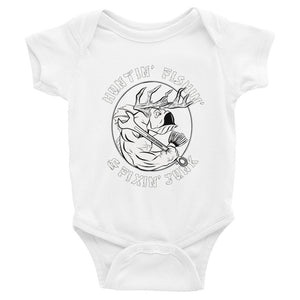 "Mommy and Daddy's little hunter, fisher & mechanic" onesie