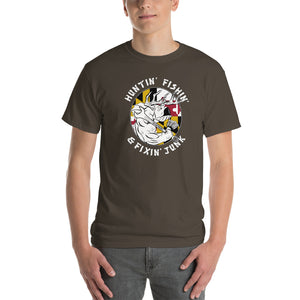 Huntin' Fishin' & Fixin' Junk (Maryland Flag) - Comfortable  Short Sleeve T-shirt (Sizes Small - 5XL & Multiple Colors Available)