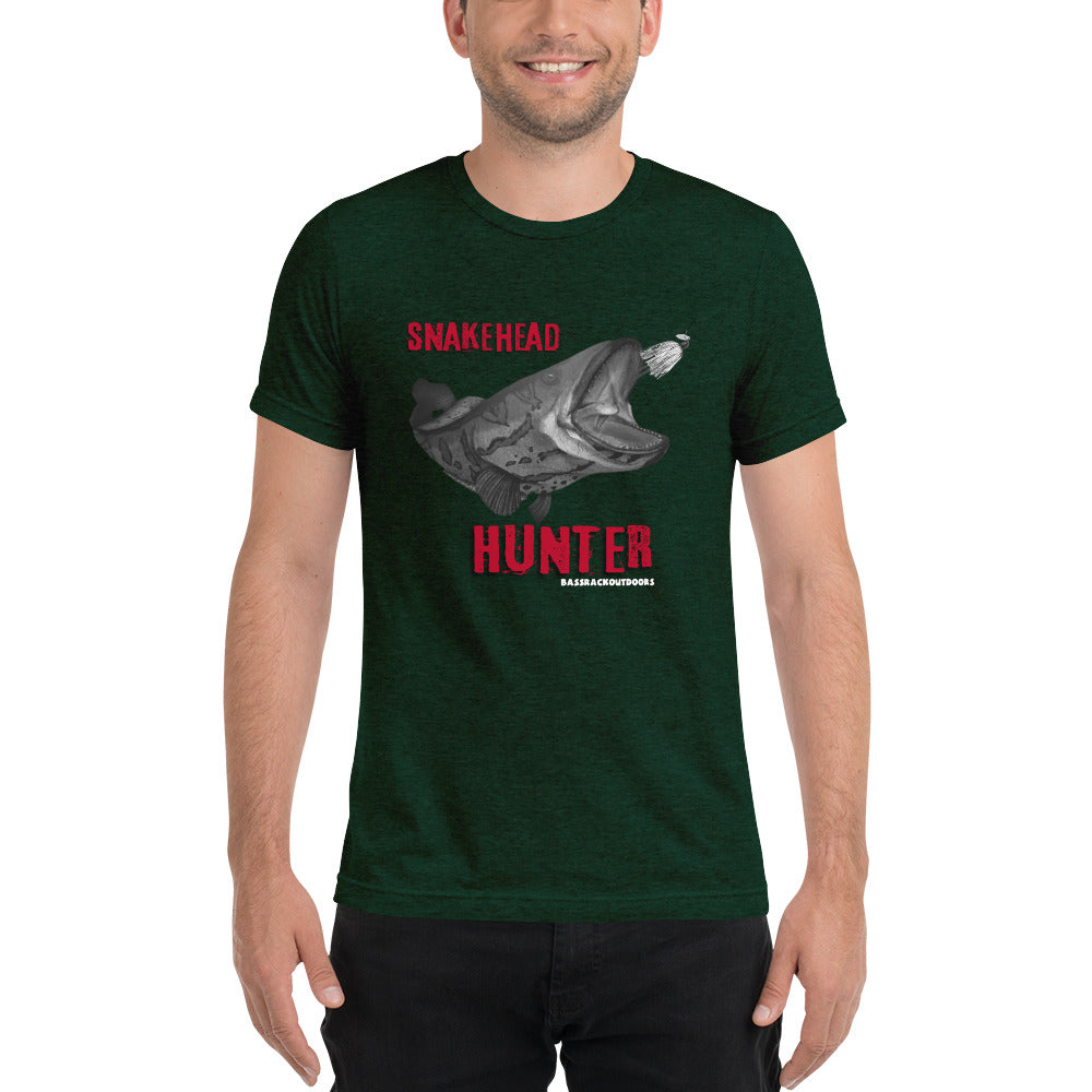 Snakehead Hunter Black&White - Comfortable Men's Tri-Blend Short Sleeve T-shirt (Sizes Small - 4XL & Multiple Colors Available)